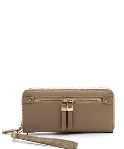 Saffiano Fashion Zipper Wallet Wristlet TW0001 TAUPE/